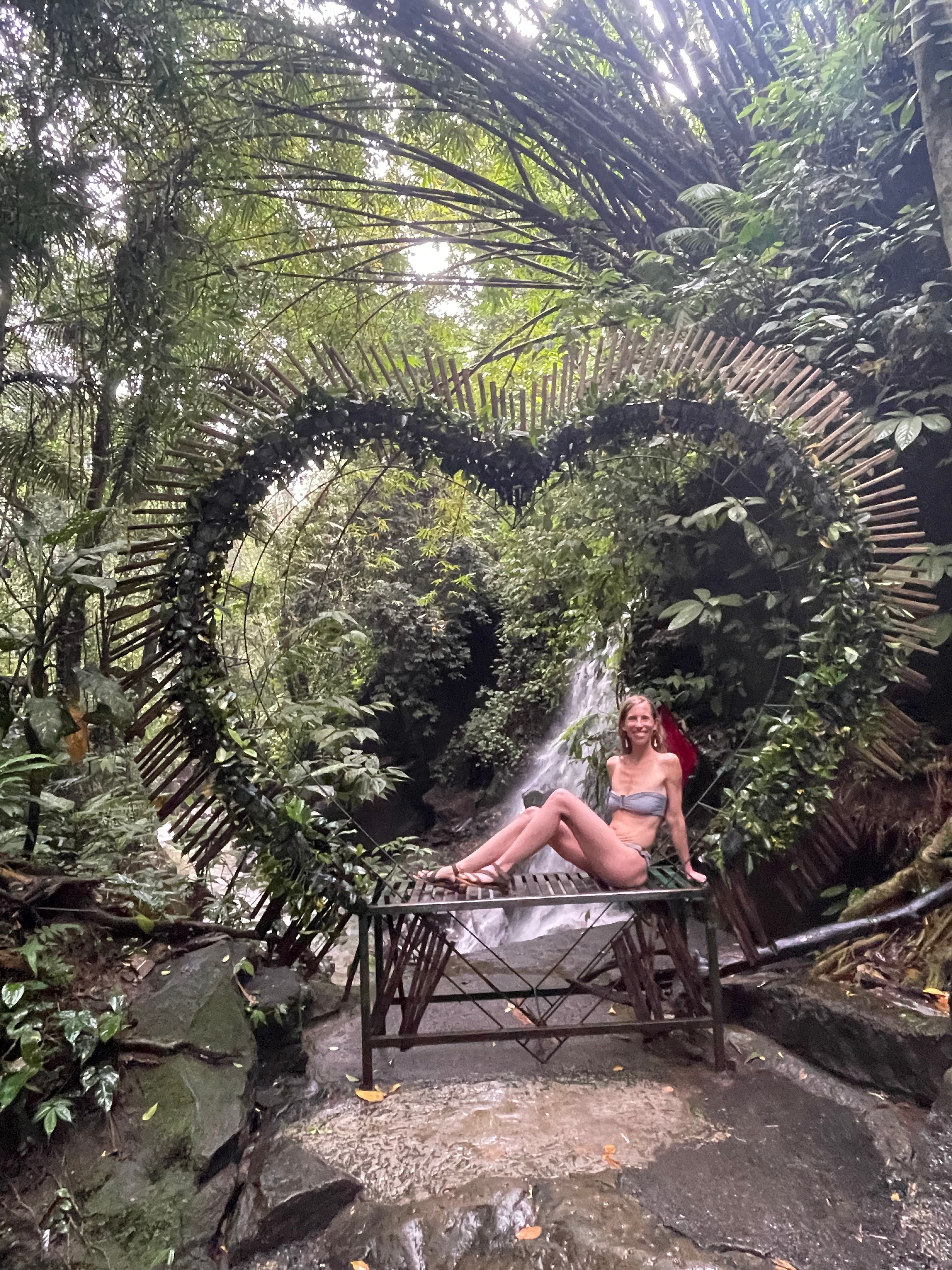 Heart-shaped frame at a waterfall